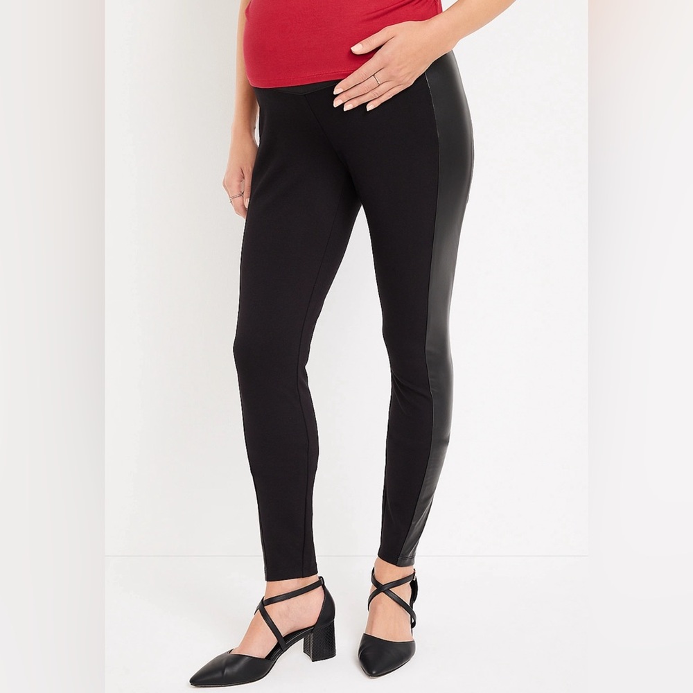 Ponte Maternity Pants w/ Faux Leather Side - NWT